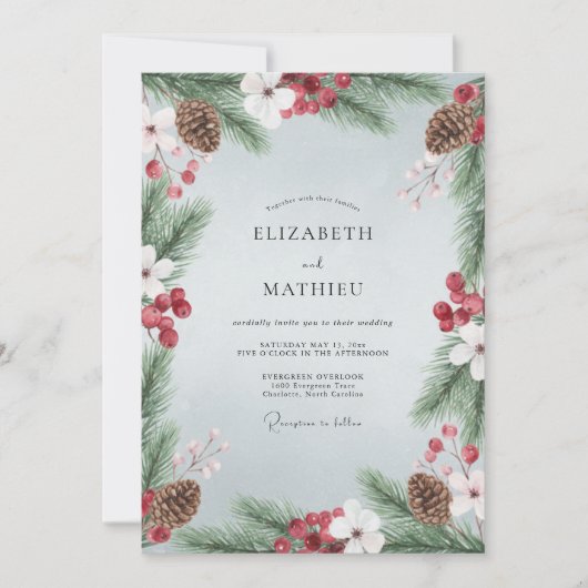 Invitation Mariage Rustique Bleu Clair en Hiver (Devant)