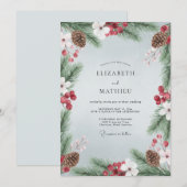 Invitation Mariage Rustique Bleu Clair en Hiver (Devant / Derrière)