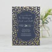 Invitation Mariage rustique bleu Fleur de Baby's Breath doré (Debout devant)