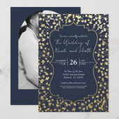 Invitation Mariage rustique bleu Fleur de Baby's Breath doré (Devant / Derrière)
