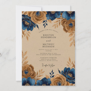 Invitation Mariage Rustique Bleu Nuit et Or