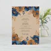 Invitation Mariage Rustique Bleu Nuit et Or (Debout devant)
