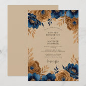 Invitation Mariage Rustique Bleu Nuit et Or (Devant / Derrière)