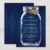 Invitation Mariage Rustique Bleu Nuit Pot Maçon en Bois (Devant / Derrière)