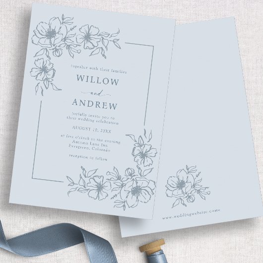 Invitation Mariage Rustique Bleu Poussiéreux