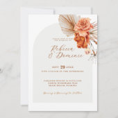 Invitation Mariage rustique bohème aux fleurs orange brûlé (Devant)
