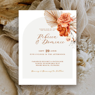 Invitation Mariage rustique bohème aux fleurs orange brûlé
