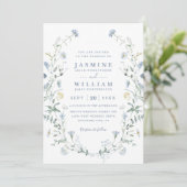 Invitation Mariage Rustique Bohème Code QR Fleur Sauvage Bleu (Debout devant)