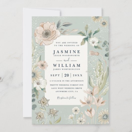 Invitation Mariage Rustique Bohème Fantaisiste Code QR Rose (Devant)
