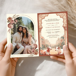 Invitation Mariage rustique boho champêtre floral indien vach