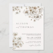 Invitation Mariage Rustique Boho Crème Code QR Floral (Devant)