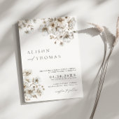 Invitation Mariage Rustique Boho Crème Code QR Floral