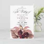 Invitation Mariage rustique Boho Floral Bourgogne (Debout devant)