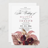 Invitation Mariage rustique Boho Floral Bourgogne (Devant / Derrière)