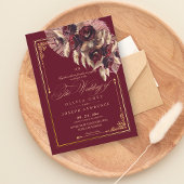 Invitation Mariage rustique Boho Floral Or Bourgogne