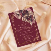 Invitation Mariage rustique Boho Floral Or Bourgogne