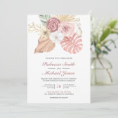 Invitation Mariage Rustique Boho Palmier Roses Rose Poussiére (Debout devant)