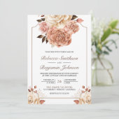 Invitation Mariage Rustique Boho Rose Gold Ivoire Code QR Flo (Debout devant)