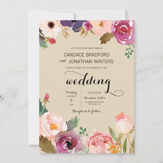 Invitation Mariage Rustique Boho Watercolor (Devant)
