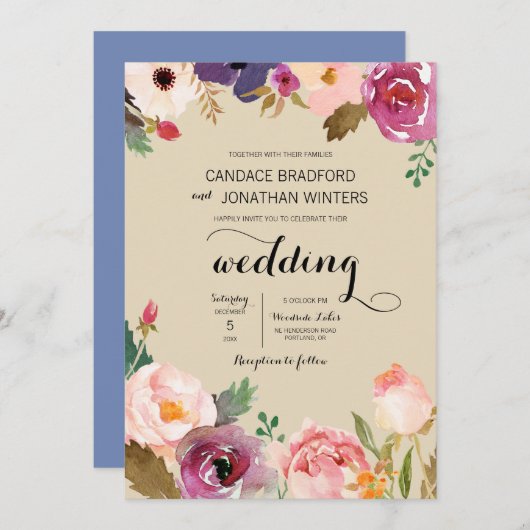 Invitation Mariage Rustique Boho Watercolor (Devant / Derrière)