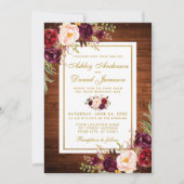 Invitation Mariage Rustique Bois Bourgogne Mariage Floral Inv (Devant)