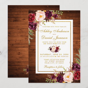 Invitation Mariage Rustique Bois Bourgogne Mariage Floral Inv
