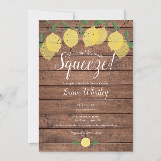 Invitation Mariage Rustique Bois Citron Main Squeeze (Devant)