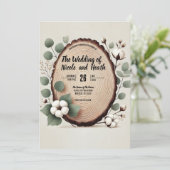 Invitation Mariage Rustique Bois de Forêt Eucalyptus & Coton (Debout devant)