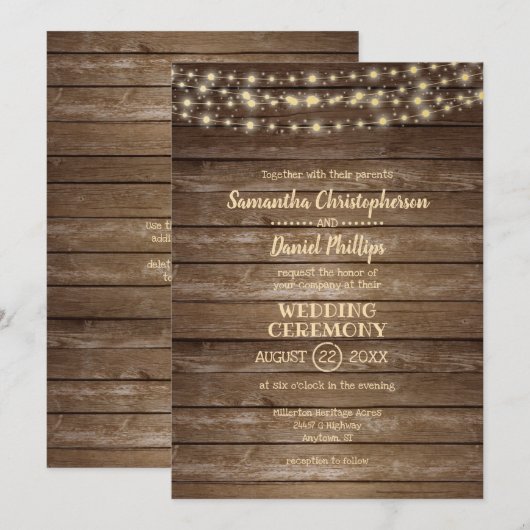 Invitation Mariage rustique Bois et Chaîne (Devant / Derrière)