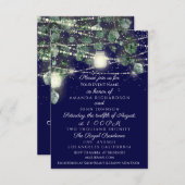 Invitation Mariage Rustique Bois Golden Jar Lumières Bleu Mar (Devant / Derrière)