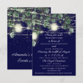 Invitation Mariage Rustique Bois Lumières Jar Doré Bleu Marin (Devant / Derrière)