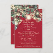 Invitation Mariage Rustique Bois Or Rouge Anniversaire (Devant / Derrière)