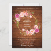 Invitation Mariage rustique Bois rose Floral Wreath Invitatio (Devant)
