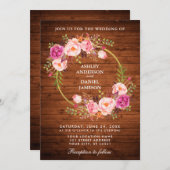 Invitation Mariage rustique Bois rose Floral Wreath Invitatio (Devant / Derrière)