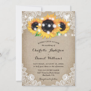 Invitation Mariage Rustique Bois Toile de Jute Fleur de Tourn