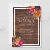 Invitation Mariage Rustique Bois Tropical Fleurs d'automne (Devant)