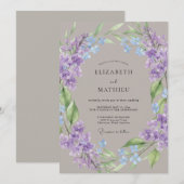 Invitation Mariage rustique botanique à l'aquarelle violette (Devant / Derrière)