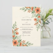 Invitation Mariage rustique botanique corail (Debout devant)