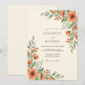 Invitation Mariage rustique botanique corail (Devant / Derrière)