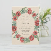 Invitation Mariage rustique botanique cramoisi (Debout devant)