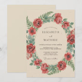 Invitation Mariage rustique botanique cramoisi (Devant / Derrière)