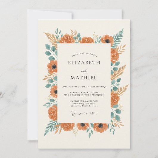Invitation Mariage rustique botanique orange (Devant)