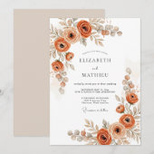 Invitation Mariage rustique botanique orange brûlé (Devant / Derrière)