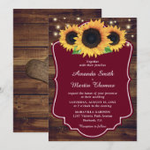 Invitation Mariage rustique Bourgogne Tournesol vert (Devant / Derrière)