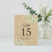 Invitation Mariage rustique. Branche d'olive. Numéros de tabl (Debout devant)