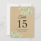 Invitation Mariage rustique. Branche d'olive. Numéros de tabl (Dos)