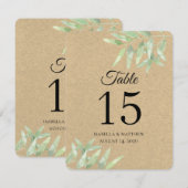 Invitation Mariage rustique. Branche d'olive. Numéros de tabl (Devant / Derrière)