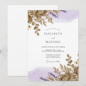 Invitation Mariage rustique bronze lavande (Devant / Derrière)