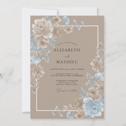 Invitation Mariage Rustique Brun Clair (Devant)