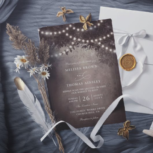 Invitation Mariage Rustique Brun Rêveur Code QR Budget